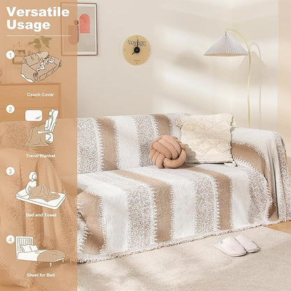 Boho Sofa Cover, Couch Covers for 3 Cushion Couch Sofa Pet Friendly, Sofa Cover Washable, Soft Chenille Living Room Couch Covers Slipcover, Pet Furniture Protecto(1# Khaki, 71" x 134")