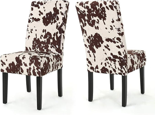 Christopher Knight Home Pertica Contemporary Velvet Dining Chairs, 2-Pcs Set, Milk Cow / Dark Brown