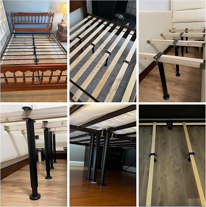 Metal Bed Frame Support Legs, 7-12.6 Inch Adjustable Height Bed Support Legs, Bed Legs Replacement Parts for for King Queen, Under Bed Support Slat Reinforcement Kits, Bed Frame Center Support 4 Pack