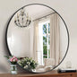 Black 39-Inch Round Mirror - Wall Mounted Aluminum Alloy Metal Frame for Bathroom, Entryway, Living Room, Large Over Sink