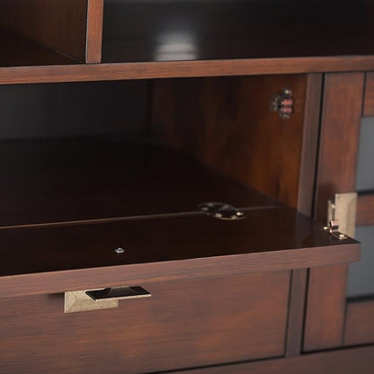 SIMPLIHOME Artisan SOLID WOOD 72 inch Wide Transitional TV Media Stand in Russet Brown For TVs up to 80 inches for the Living Room and Entertainment Center