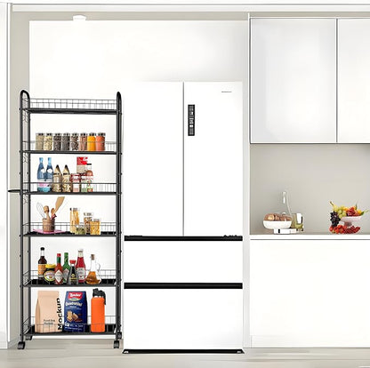 Slim Rolling Cart,6-Tier Storage Cart with Handle, 6in Mobile Shelving Unit with Wheels, Metal Wire Storage Rack with Baskets for Kitchen Bathroom Office Laundry Narrow Piaces