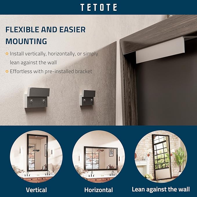 TETOTE 30 x 36 Black Wooden Mirror for Bathroom Wall/Bedroom/Living Room/Entryway Farmhouse Rustic Bathroom Vanity Mirror for Over Sink Waterproof (Horizontal/Vertical Mounted)