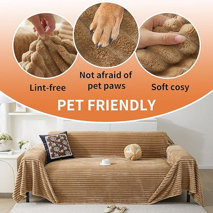 HAOMAIJIA Faux Fur Sofa Covers Couch Covers for 3 Cushion Couch Sofa Pet Friendly Soft Non Slip Couch Cover for Dogs Washable Sectional Couch Covers L Shape Furniture Protector (Khaki, 71"x150")