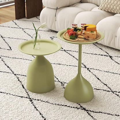 hitsuki Green Nesting Coffee Table Set of 2 Funky Colorful Round Metal End Side Tables for Living Room Sofa Retro Modern Pedestal nightstand Cute Matte Cream Green Side Table