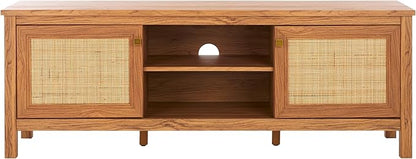 SAFAVIEH Evane TV Stand for up to 65" Flatscreen – Oak Brown & Natural, 2 Doors with Interior Storage, 2 Open Shelves, Entertainment Media Console (MED9629D)