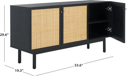 SAFAVIEH Aino TV Stand for up to 60" Flatscreen – Black with Rattan Mesh, 3 Doors with Interior Storage, Sideboard Cabinet, Entertainment Media Console (MED9618B)