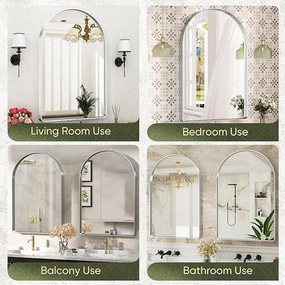 Suidia 22" x 30" Bathroom Mirror, Bathroom Vanity Mirror Metal Framed, Wall-Mounted Mirrors for Bedroom, Living Room, Entryway, Hallway, Silver, Arch Style