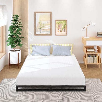 6 Inch Bed Frame Queen Size Heavy Duty Steel Slat Support Metal Platform Queen Bed Frame No Box Spring Needed, Easy Assembly, Black