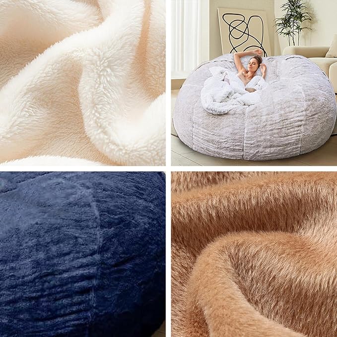 Bean Bag Chair for Adults Kids Without Filling Comfy Fluffy Giant Round Beanbag Lazy Sofa Cover for Reading Chair Floor Chair, 7FT, Grey