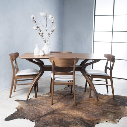 Christopher Knight Home Idalia Curved Leg Rectangular Dining Set, 5-Pcs Set, Natural Walnut / Light Beige