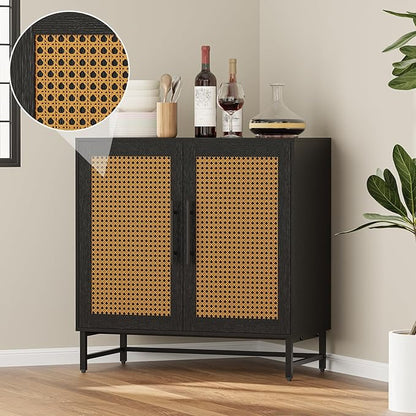 KFO Storage Cabinet with Rattan Doors, Free Standing Buffet Cabinet, Modern Sideboard for Living Room, Hallyway, Entryway