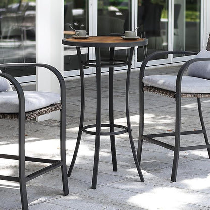 Bar Height Patio Table, 40-Inch Outdoor Pub Table Bistro Table with Wooden-Like Table Top & Metal Frame