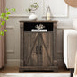 24" Farmhouse Storage Cabinet with Barn Doors, Dark Rustic Oak Freestanding Sideboard Buffet with Adjustable Shelf, Pantry Hutch Coffee Bar for Kitchen Bathroom Living Room - Small Floor Cabinet