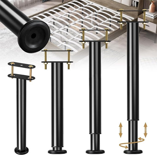 4 Pcs Adjustable Bed Frame Center Support Legs, Heavy Duty Cold Rolled Steel Bed Slat Support Legs With Wider Base, Bed Frame Leg Replacement, Furniture Support Reinforcement Kit, Height 13.8‘’-23.6‘’