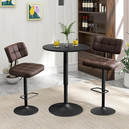 Furniliving Modern Bar Stools Set of 2 Faux Leather, Upholstered Swivel Barstools with Back, Adjustable Bar Chairs Counter Height for Kitchen Island, Dining Space, Brown