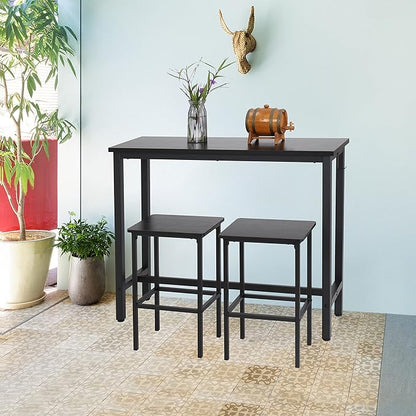 Finnhomy 47" Bar Set - Pub High Top Table With Stools, Rectangular Bar Height Kitchen Set for 2, Industrial Breakfast for Kitchen, Living Room, Rustic Black