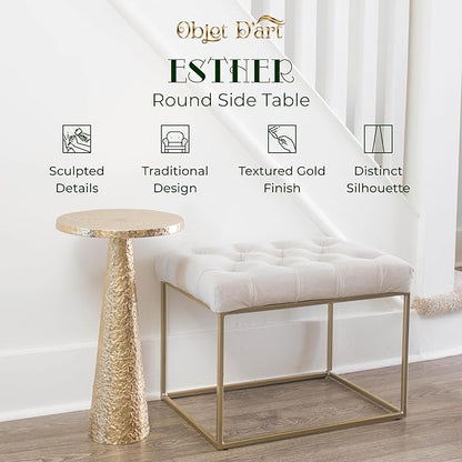 OBJET D'ART Small Round Gold End Tables, Set of 2, Esther, 21" Height, Vintage Metal Accent, Side, Pedestal, Coctail and Drink Tables for Living Room and Small Spaces