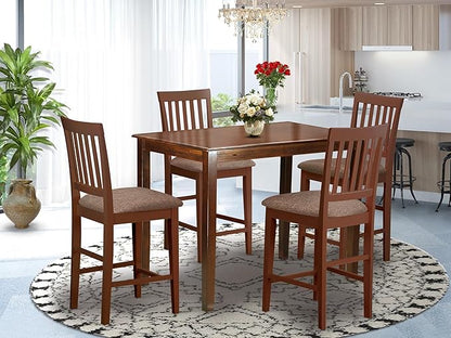East West Furniture YAVN5-MAH-C 5 Piece Counter Height Pub Set Includes a Rectangle Dining Table and 4 Linen Fabric Kitchen Dining Chairs, 30x48 Inch, Mahogany