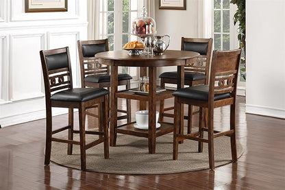New Classic Furniture Gia 5-Piece Round Counter Height Set with 1 Dining Table and 4 Chairs, 42", Brown