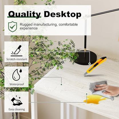 Small Folding Desk 35 inch, No Assembly Required Small Office Desk, Writing Gaming Computer Camping Table, Beige