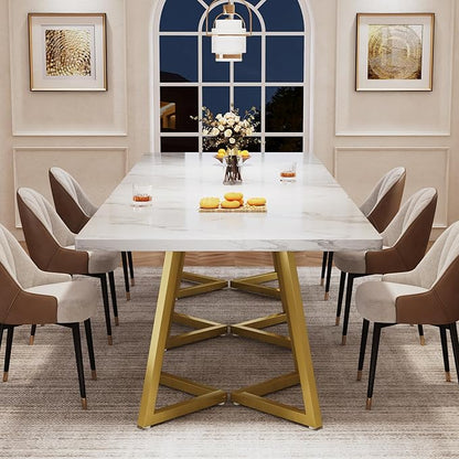 Tribesigns Square Dining Table for 8, 31.5" Modern Dinner Table with Metal Base, Kitchen Table for Dining Room, Small Space, Apartment, White & Gold
