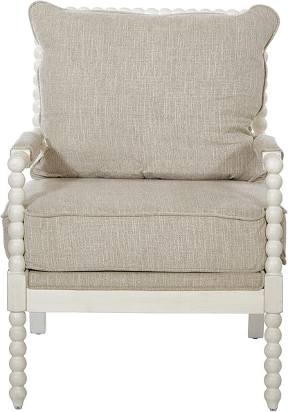 OSP Home Furnishings Kaylee Spindle Accent Chair with Antique White Wood Frame, Beige Linen Fabric