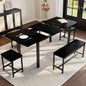 IDEALHOUSE 5-Piece Extendable Dining Table Set for 4-8 People, 63 Inch Kitchen Table with 2 Benches & 2 Stools, Space Saving Modern Dining Room Furniture, Easy Assembly, Black