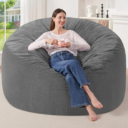 HABUTWAY 6FT Bean Bag Chair,Giant Bean Bag Chairs for Adults,Big Bean Bags with Memory Foam Filled, Large Beanbag Chairs with Soft Corduroy Cover-Grey