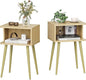 Natural Nightstand Set of 2, Small Bed Side Table for Small Spaces, Mid Century Modern Nightstand End Table with Open Storage, Side Table for Bedroom Living Room, MLBZ20Y-2