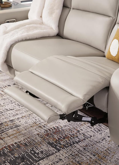 Signature Design by Ashley Mercomatic Casual Leather Match Wall Hugger Power Reclining Loveseat with Adjustable Headrest and USB Ports, Light Gray