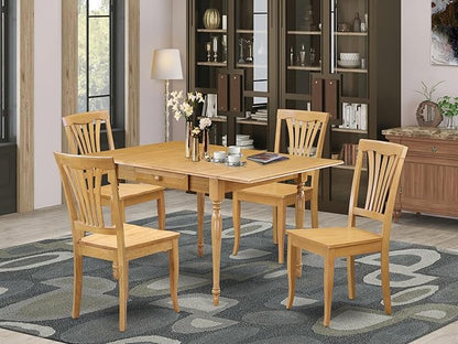 East West Furniture MZAV5-OAK-W 5 Piece Dining Set Includes a Rectangle Dining Room Table with Dropleaf and 4 Wood Seat Chairs, 36x54 Inch, Oak