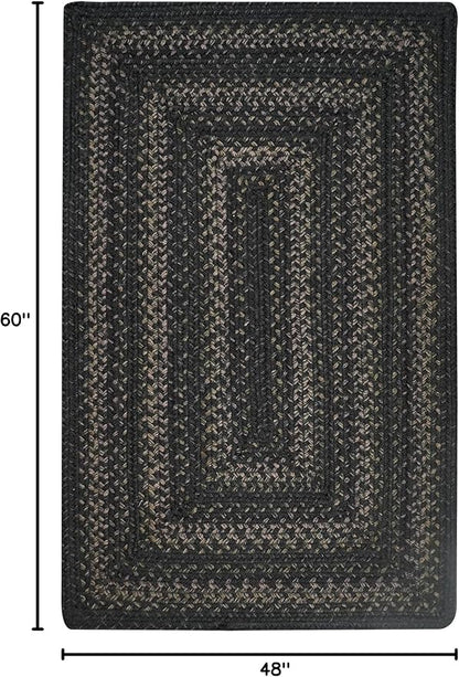 Jet Black Braided Area Rugs 4x6' – Primitive Black and Gray Area Rug for Bedroom and Large Entryway