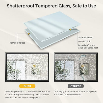 60x36 Inch Black Bathroom Mirror for Wall, Thick Metal Framed Rectangle Mirrors for Over Sink, Bedroom, Living Room, Entryway, Anti-Rust, HD Tempered Glass