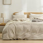 BESTOUCH Duvet Cover Set 100% Washed Cotton Linen Feel Super Soft Comfortable Chic Lightweight 3 PCs Home Bedding Set Solid Almond Milk Grey Oversized Full