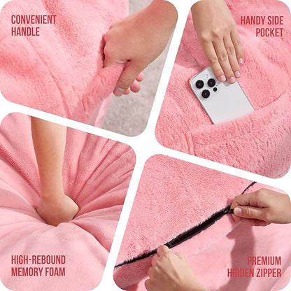 Hobestluk 3ft Bean Bag Chairs for Adults Large Beanbag Chair with Plush Faux Fur Cover Big Bean Bag Chair for Living Room Bedroom Dorm Office -Pink (36” x 36” x 22”)