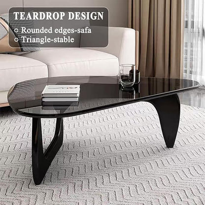 Modern Glass Coffee Table for Living Room, Mid Century Small Coffee Tables, Suitable for Bedroom Living Room Reception Office Tables（Black/Grey，Small）