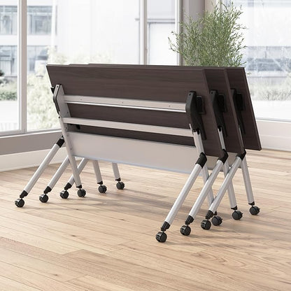 Bush Business Furniture Folding Training Table, 60 inch Desk with Powered Grommets, Commercial-Grade Bundle for Office or Classroom, Envision Collection, Gray