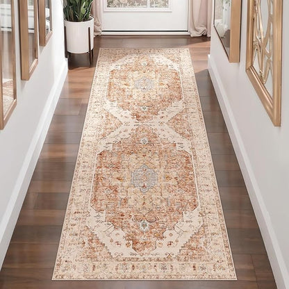 Tangsoo 2x6 Washable Runner Rug for Hallways, Non Slip Vintage, Soft Low Pile Long Runner, Print Distressed Brick Red for Kitchen Bedroom Entryway Bathroom Living Room