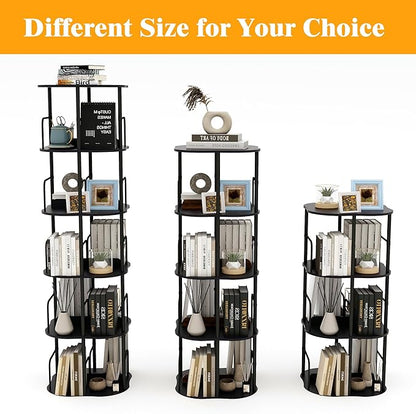 5-Tier Rotating Bookshelf, 360 ° Display Stackable Spinning Bookshelf Tower, Narrow Space Saving Tall Floor Standing Swivel Bookcase Corner Organizer for Bedroom, Living Room, Black