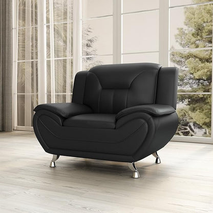 Container Furniture Direct Michael Modern Faux Leather Upholstered Stainless Steel Legs Living Room, Chair, Black