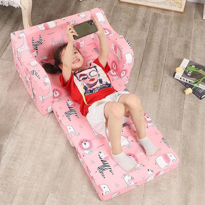 Pink Kids Sofa, 2-in-1 Kids Couch Fold Out, Convertible Sofa to Bed for Girls and Boys
