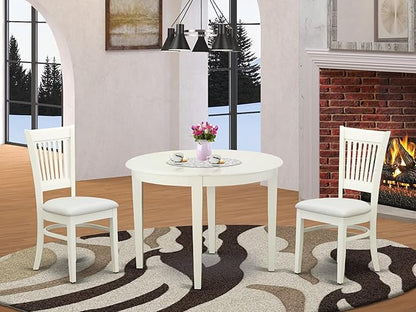 East West Furniture BOVA3-LWH-C 3 Piece Dining Room Furniture Set Contains a Round Dining Table and 2 Linen Fabric Upholstered Chairs, 42x42 Inch, Linen White