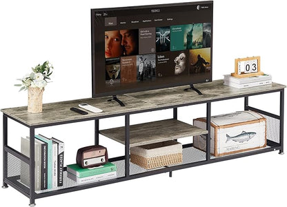 VECELO TV Stand for Televisions up to 80 Inch 70" Entertainment Center with Open Storage Shelves for Living Room/Bedroom, 3 Tiers Media Console Table Frame, 70 Inches, Grey +Metal