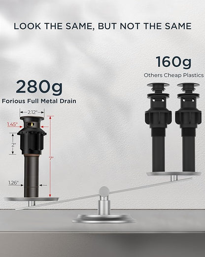 FORIOUS Oil Rubbed Bronze Bathroom Faucet 3 Hole, 8 Inch Widespread Bathroom Sink Faucet Bronze with Pop Up Drain, 3 Piece Vanity Faucet ORB with 24" CUPC Supply Hoses, 6" to 10" Sink Restroom Remodel