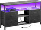 Huuger 47 Inch TV Stand Dresser with Power Outlets and LED Lights, 4 Drawers Entertainment Center with Open Shelf, Media Console for 55 50 Inch TV, Dresser with PU Finish, Grey and Black