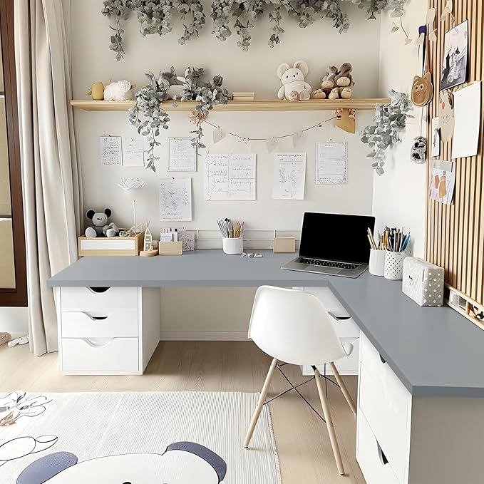 Kaboon 48"x26" Universal Table Top, Solid One-Piece Desktop, Reversible Melamine Countertop, Double Desks, L-Desk DIY, Gray