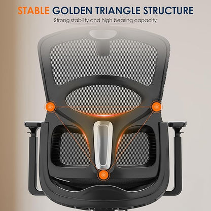 GABRYLLY Ergonomic Office Chair, High-Back Desk Chairs with Adjustable Lumbar Support, Headrest, Tilt Function, Soft Wide Seat and 3D Armrest, 300 LBS Sturdy Home Mesh Chair Task Chairs, GY1070