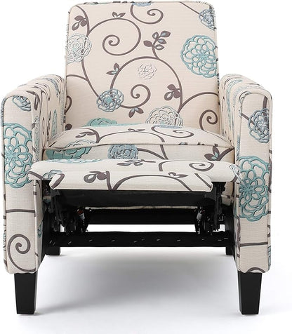 Christopher Knight Home Dufour White and Blue Floral Fabric Recliner 26.75D x 34W x 36.25H in