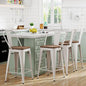 Yongqiang Metal Bar Stools Set of 4 Kitchen Island Counter Height Bar Stools High Back Farmhouse Barstools with Large Wooden Seat 24 inch Cream White